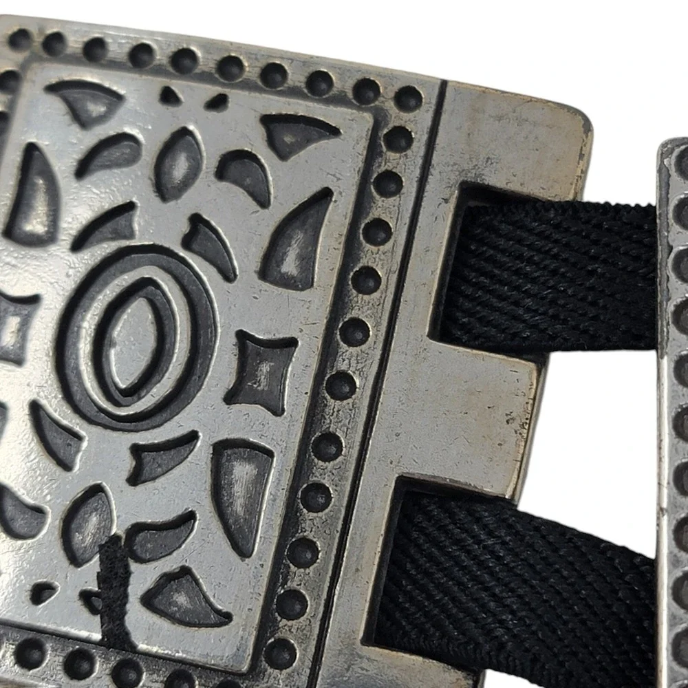 Vtg Silver Tone Belt Womens 2X Metal Squares Elastic Stretch Heavy Artsy Boho‎